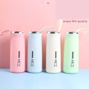 Macaron glass water bottle 400ml Glass Water Bottle with silicone protection sleeve cover